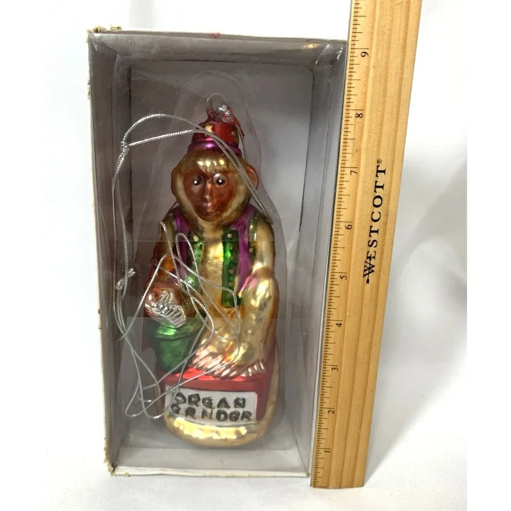Department 56 Handpainted Mercury Glass Organ Grinder‎ Monkey Christmas Ornament